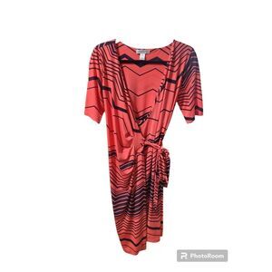 Motherhood Maternity Wrap Dress Nursing Tie Waist Adjustable Coral Pink Medium